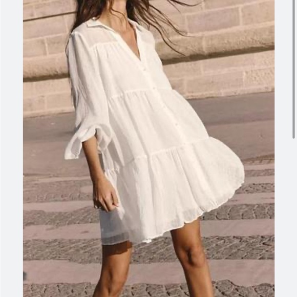 Zara White Long Sleeve Dress | M - Picture 2 of 6